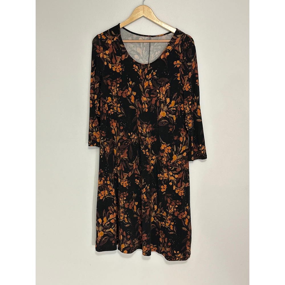 Garnet Hill A-Line Dress Botanical Floral Fall Auburn Stretchy Flowy Womens M